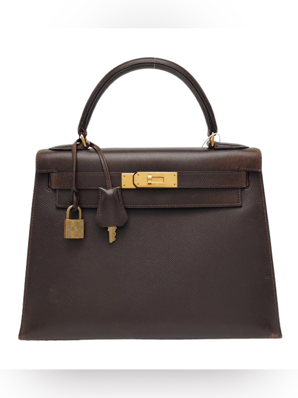 H KELLY 32 EBENE SMOOTH BARENIA COATED CHOCOLATE BROWN GHW VEAU DOMESTIC SELLIER